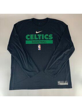 Boston Celtics NBA Black Nike Dri Fit Long Sleeve Athletic Shirt Mens XL